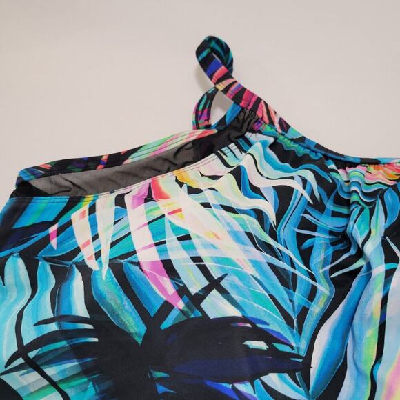 Swim Solutions Plus Size High Neck Tie-Waist Tankini Fiesta Fronds NWT US 20W - Picture 5 of 11